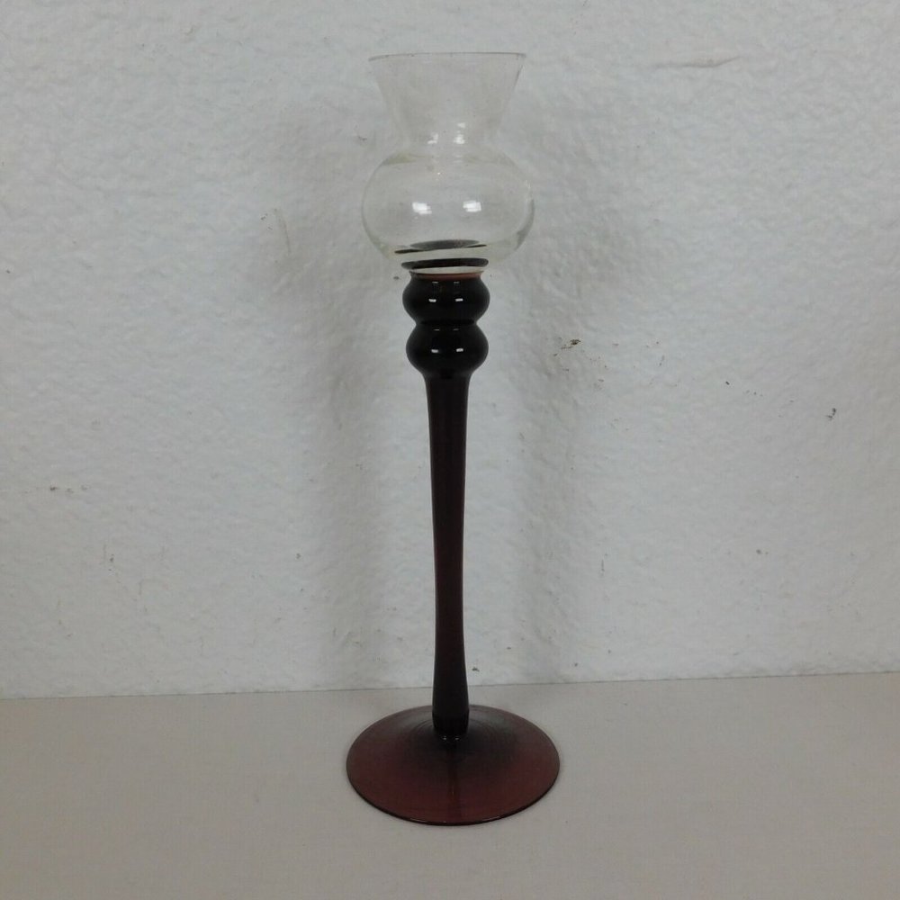 Purple Amethyst Bud Vase & 2 Taper Candle Holders Glass Eclectic Grouping 8-9" - Picture 6 of 9